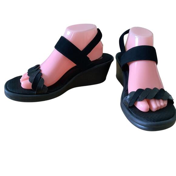 SKECHERS BLACK MEMORY FOAM SLINGBACK WEDGE SANDALS 11 NWOB - Picture 7 of 9